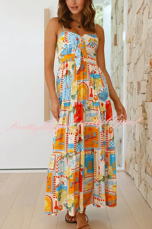 lace maxi dressesRadiant As Always Unique Print Front Tie-up Slip Maxi Dress