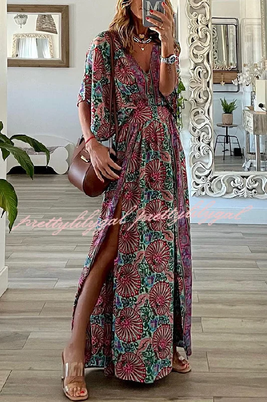 maxi dresses with pockets and sleevesBohemian Ways Batwing Sleeve Slit Maxi Dress