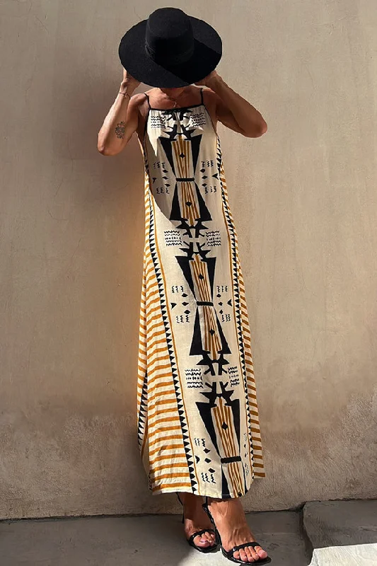 maxi dresses with lace-up detailsTake A Trip Ethnic Print Backless A-line Maxi Dress