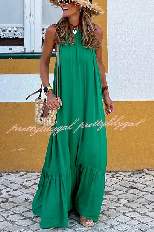 maxi dresses for girlsSummer Colors Elastic Neckline A-line Loose Maxi Dress