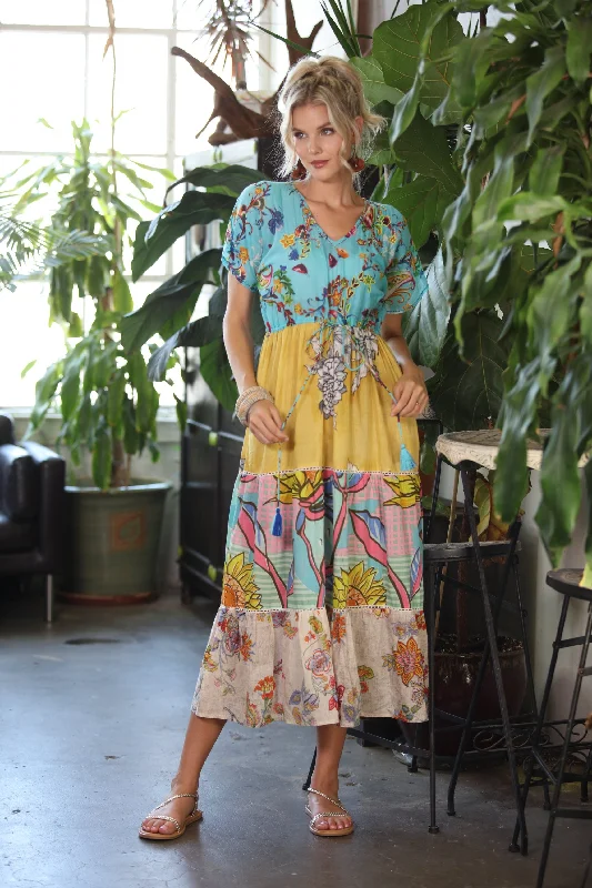 maxi dresses with rufflesArtisan Boheme Maxi Tier KikiSol Dress w/Embroidery & Beading