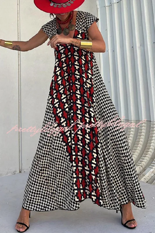 maxi dresses with front pocketsFresh Breeze Ethnic Unique Print Ruffle Sleeve A-line Maxi Dress