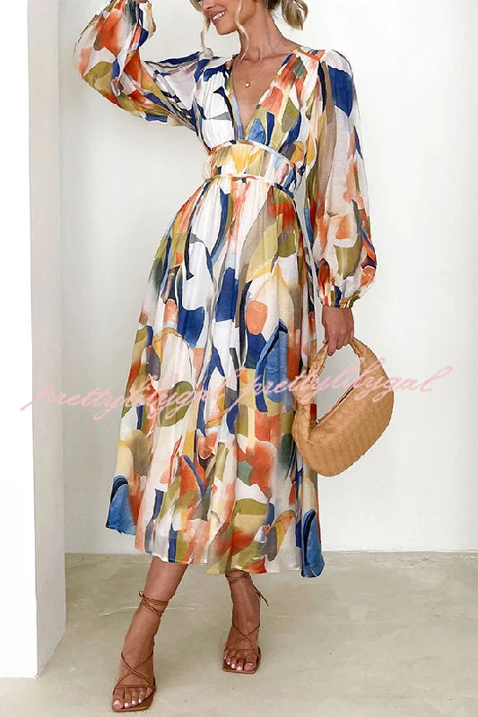 maxi dresses with halter necksEclipse Season Printed Long Sleeve Flowy Maxi Dress