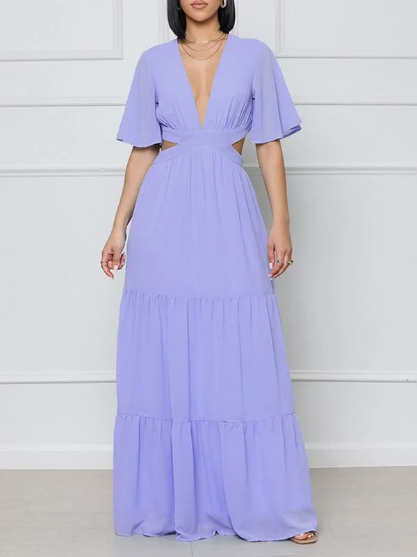 maxi dresses with long sleevesV-Neck Cutout Maxi Dres