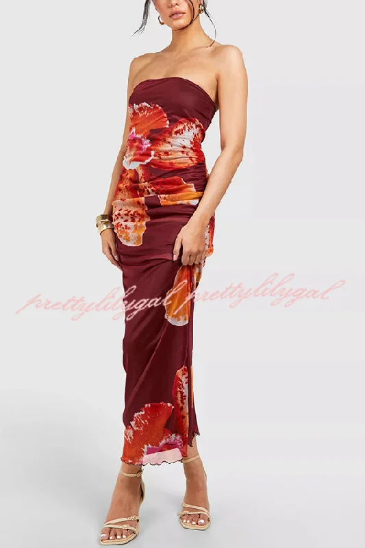 maxi dresses for mother of the groomOh So Sunny Mesh Floral Print Bandeau Stretch Maxi Dress