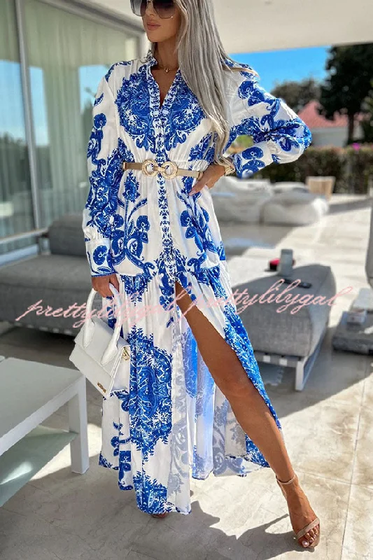 maxi dresses with flutter sleevesSunshine on The Horizon Baroque Print Maxi Dress