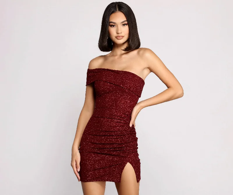 maxi Mimi dresses with flutter sleevesFirst Impression One-Shoulder Glitter Mini Dress