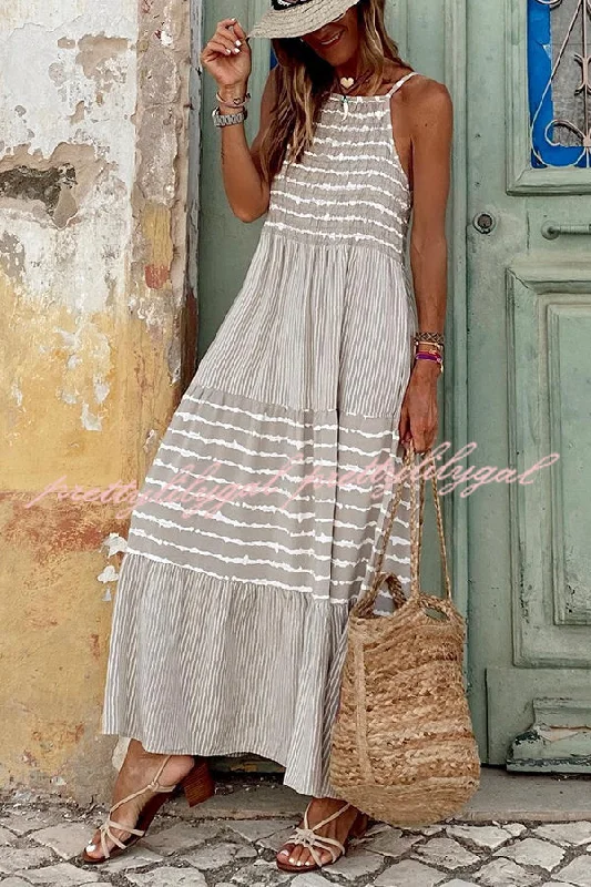 maxi dresses for destination weddingsSummer Rise Striped Halter Neck A-line Maxi Dress