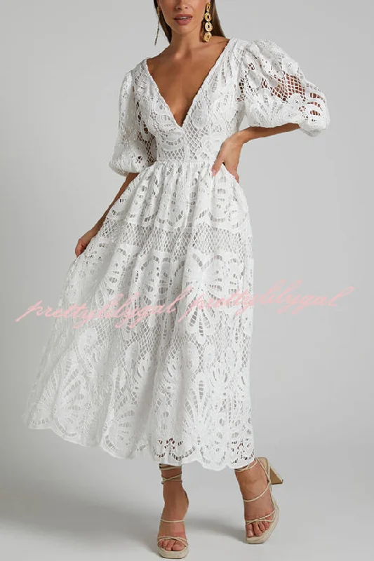 maxi dresses with pleatsSolid Color V neck Hollow Lace Waistless Sexy Maxi Dress