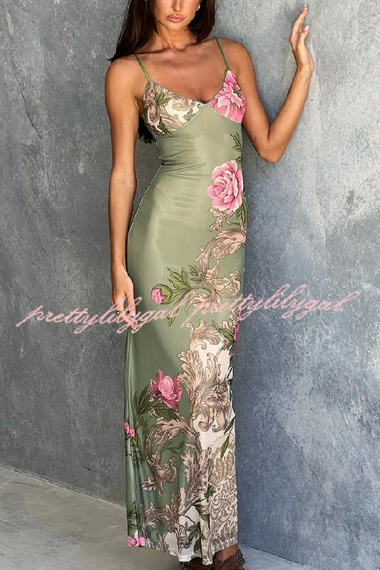 velvet maxi dressesReveling in The Unknown Floral Print Slip Stretch Maxi Dress