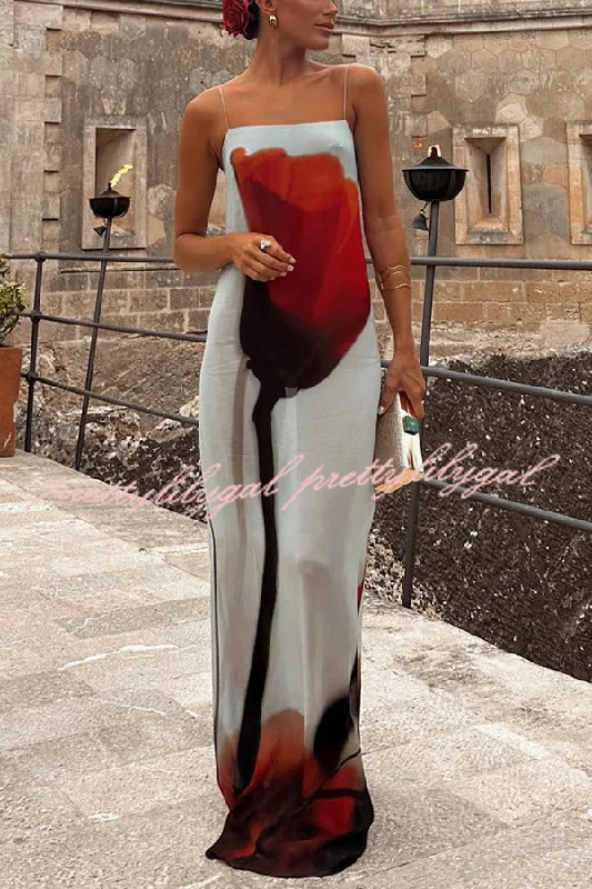 maxi dresses for layeringSeasonal Blooms Abstract Tulip Print Slip H-line Vacation Maxi Dress