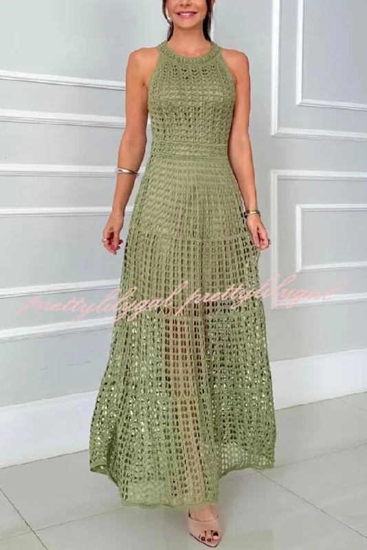 maxi dresses for everyday wearMariane Crochet Knit Round Neck Texture A-line Maxi Dress