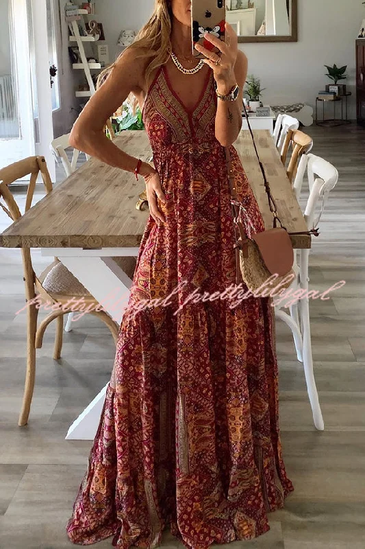 maxi dresses under $100Celeste Boho Printed Strap Elastic Waist Maxi Dresses