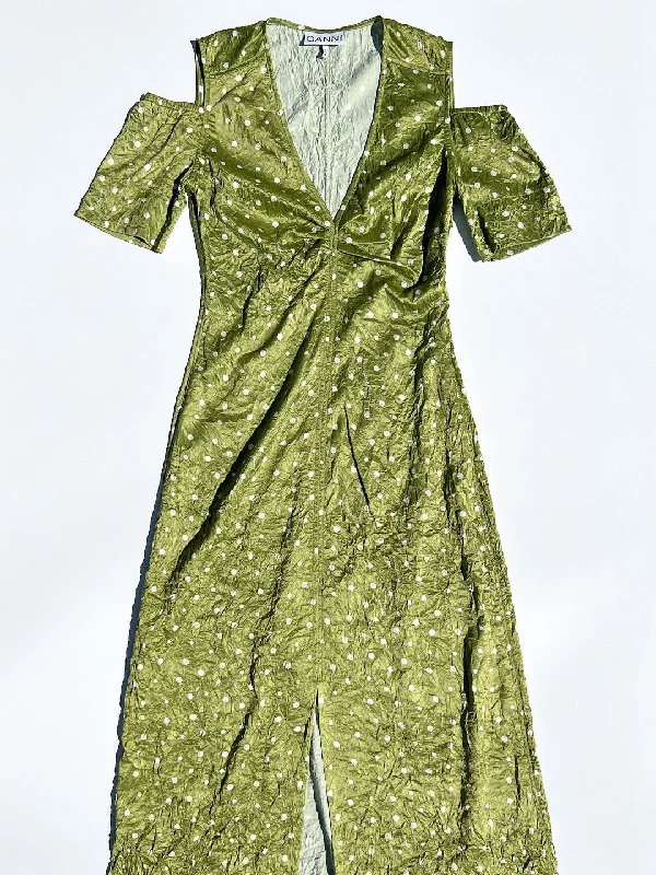 maxi dresses for garden partiesCrinkled Satin Maxi Dress - Going Green