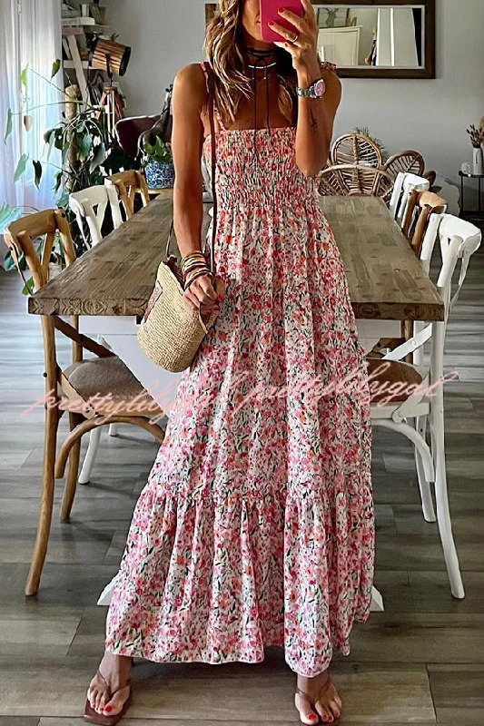 maxi dresses with lace overlaysReady To Vacation Floral Print Smocked Waist Maxi Dress