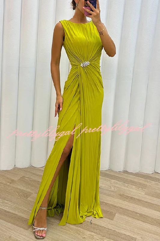 maxi dresses for officePretty Special Pleated Embellished Slit Evening Maxi Dress