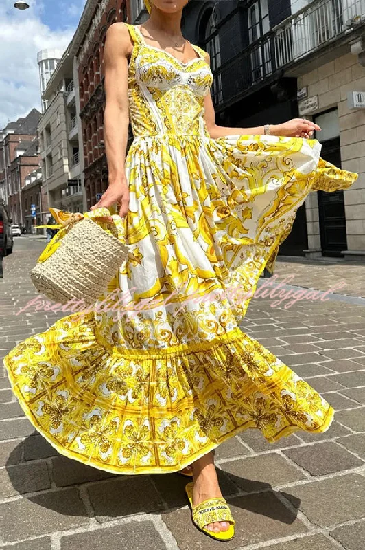 maxi dresses for music festivalsReady To Dance Palace Print Back Smocked Maxi Dress