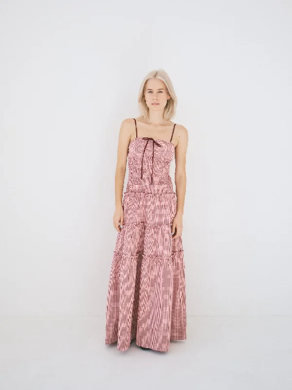 striped maxi dressesMasami Maxi Dress - Checks Burgundy