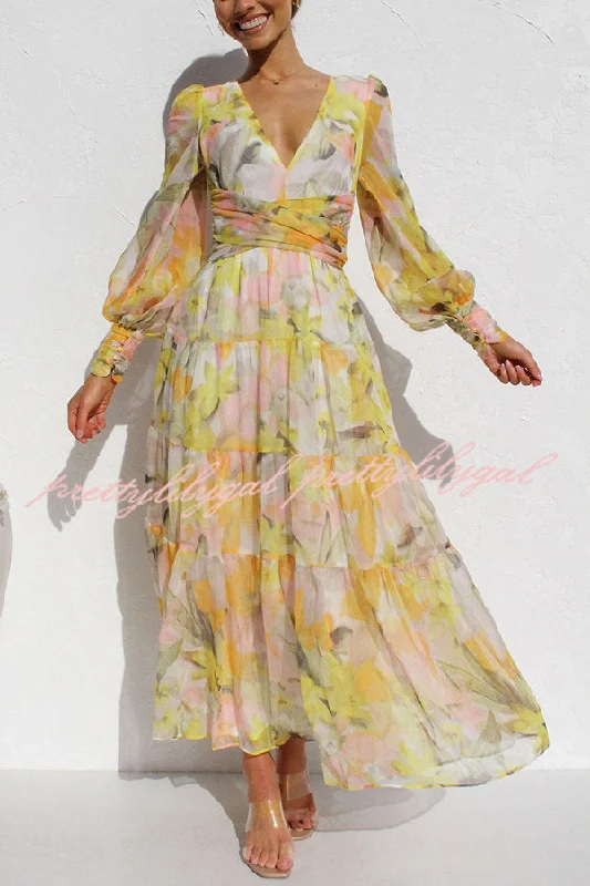 maxi dresses with sequined detailsOlena Abstract Floral Balloon Sleeves Maxi Dress