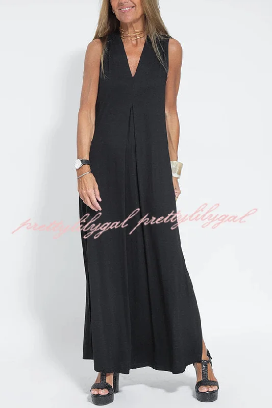 maxi dresses with high slitsElegant Is Eternal Knit Solid Color Sleeveless Slit Maxi Dress