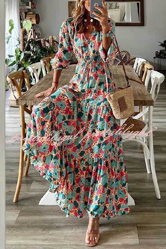 maxi dresses for winter (with tights)Full Bloom Floral Adjustable Waist Maxi Dress