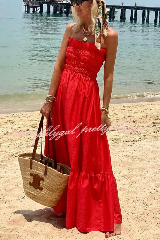 maxi dresses with high necklinesPhuket Sunsets Smocked Bust Off Shoulder Vacation Maxi Dress