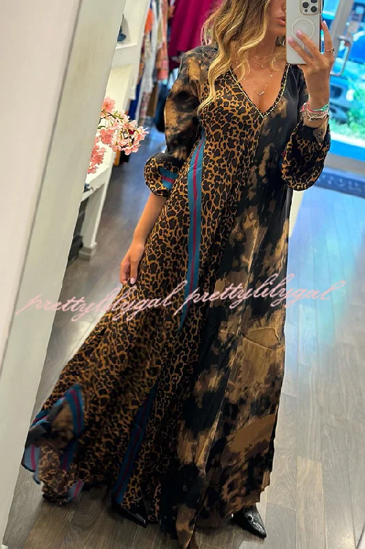 maxi dresses for special occasionsTouch of Fall Tie-dye Leopard Colorblock A-line Swing Maxi Dress