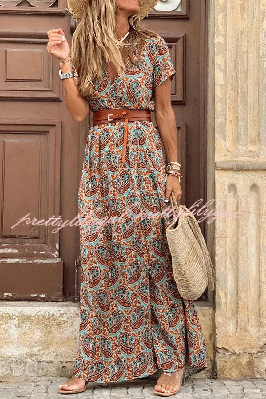 maxi dresses for everyday wearForgotten Story Paisley Maxi Dress（belt Included）