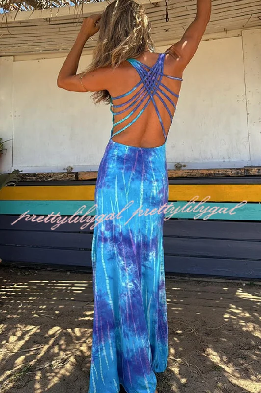 maxi dresses for mother of the brideLa Bamba Tie-dye Print Back Lace-up Stretch Maxi Dress