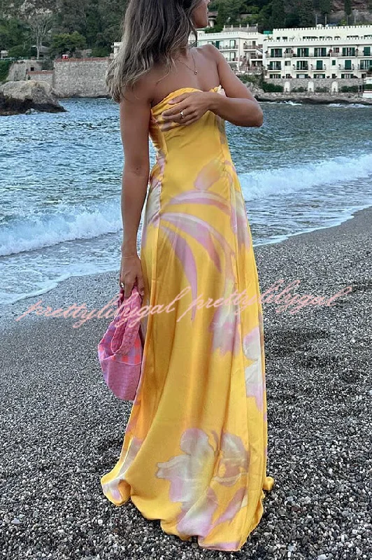 maxi dresses for plus-size bridesCatalina Island Satin Floral Print Twist Bust Halter Maxi Dress