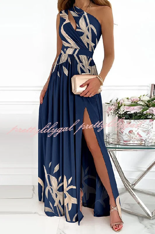 maxi dresses for travelJolie Floral One Shoulder Cutout Slit Maxi Dress