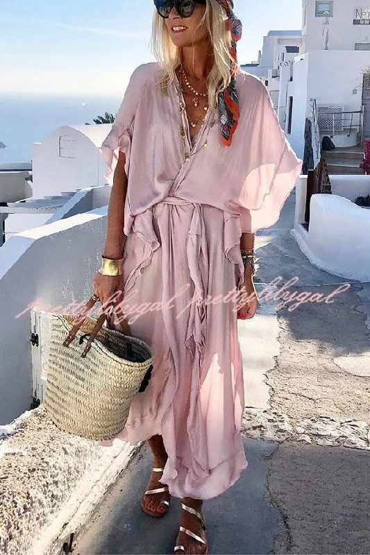 maxi dresses with sweetheart necksIsland Girl Belted Kimono Cover-up Maxi Dress