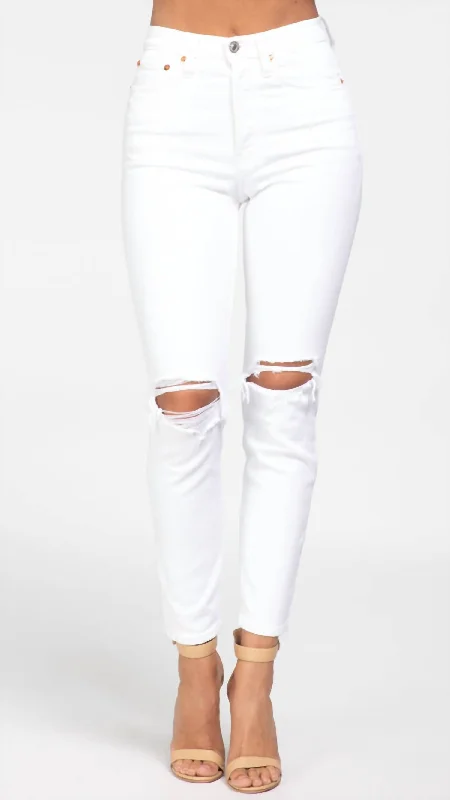 women's mini pants90S High Rise Ankle Crop In White Destroyed