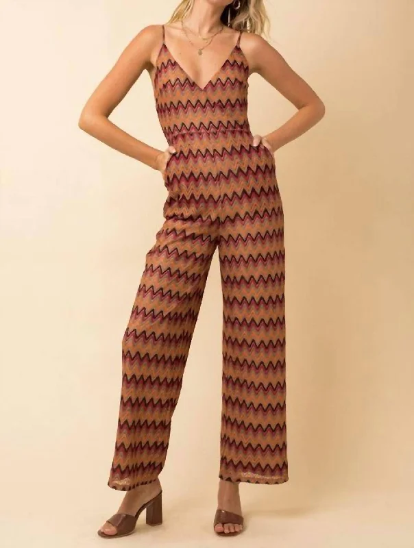 women's sustainable pantsCrochet Chevron Jumpsuit In Multi