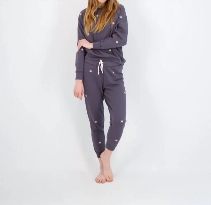 women's petite pantsDune Lounge Pants With Stars In Charcoal/pink