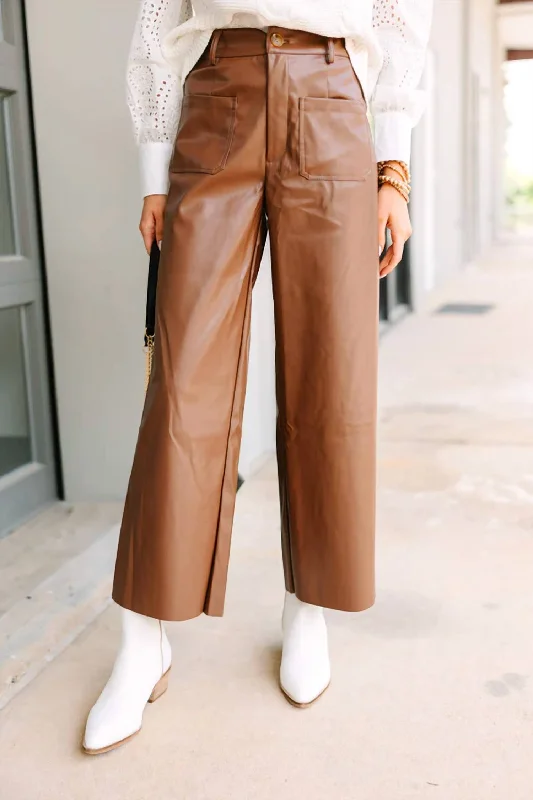 women's low-slung pantsFaux Leather Wide Leg Pants In Brown