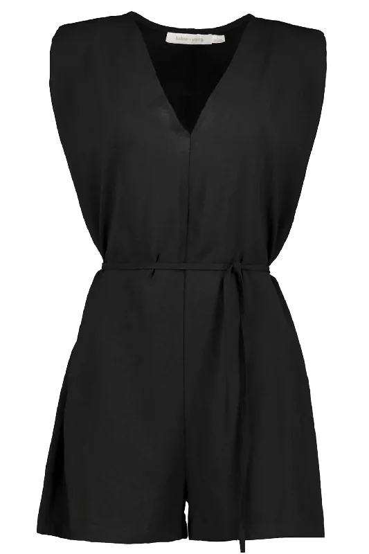 women's distressed pantsHarlowe Romper In Black