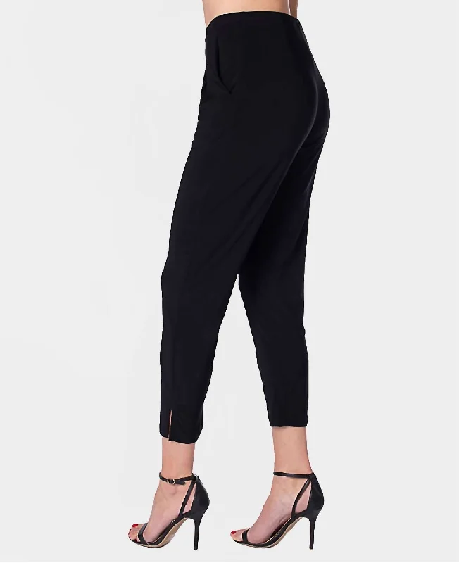 women's wide-leg pantsKelly Pleated Ankle Slit Pant In Black