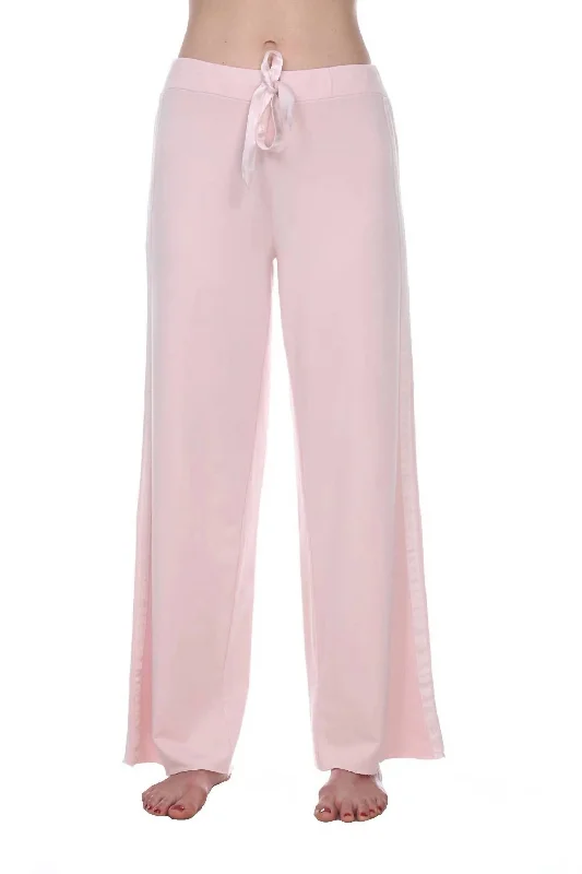 women's trendy pantsKimber Long French Terry Wide Leg Pant With Satin Stripes In Blush