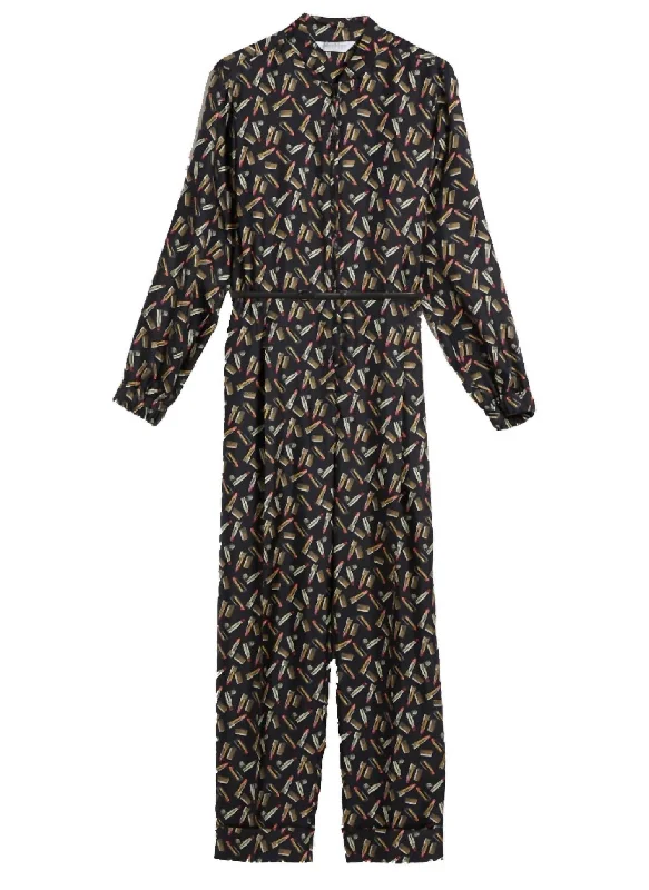 women's convertible pantsMara Lipstick Print Jumpsuit In Black