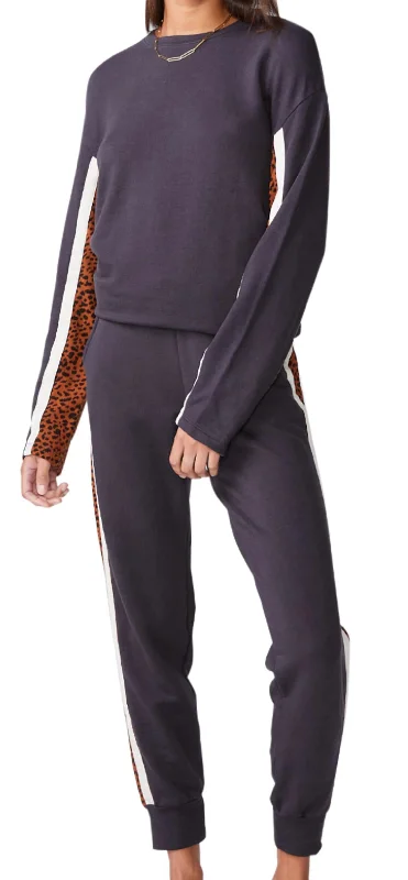 women's ankle-length pantsPaneled Mini Leopard Sweatpants In Faded Black