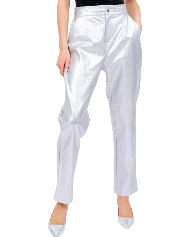 women's designer pantsPhoebe Metallic Pants In Silver