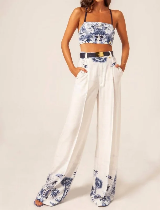 women's tall pantsSavage Palazzo Pants In White/blue