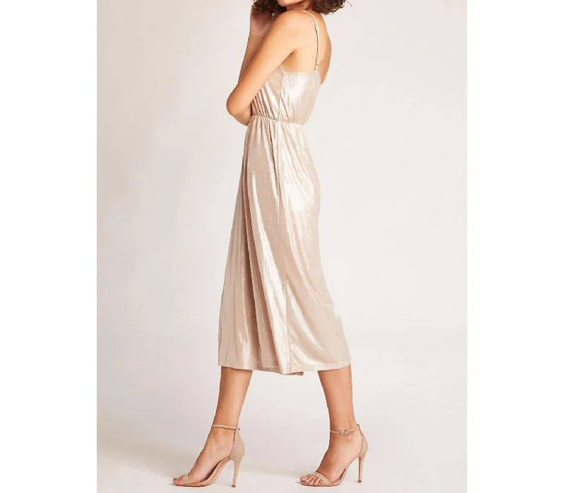 women's relaxed-fit pantsShine On Metallic Jumpsuit In Pale Gold