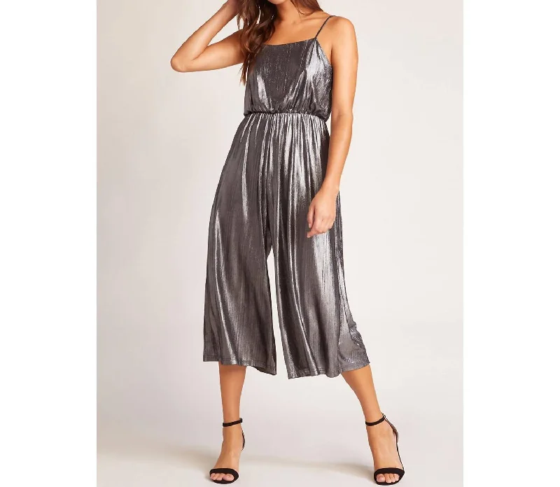 women's moisture-wicking pantsShine On Metallic Jumpsuit In Silver Metallic