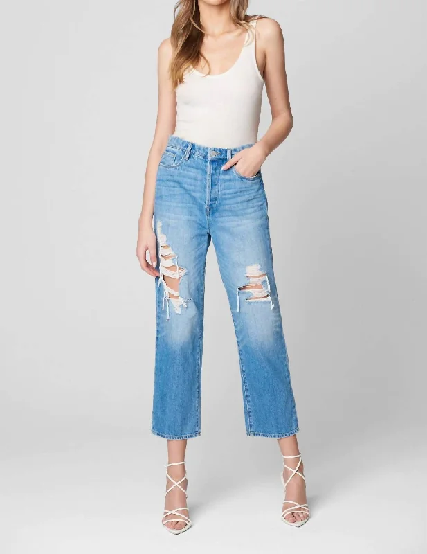 women's high-performance pantsStraight Leg Ripped Jean In Blue Denim