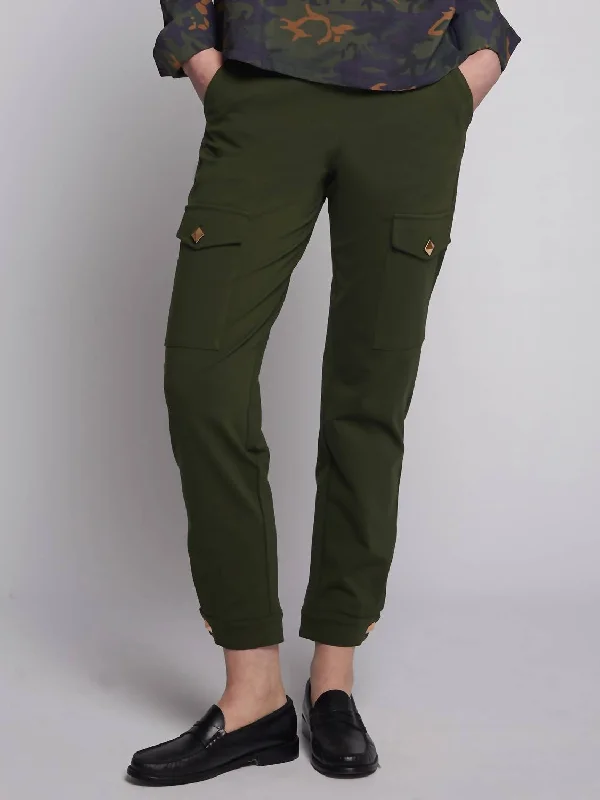 women's breathable pantsTrouser Cargo Green Stretch Knit In Olive