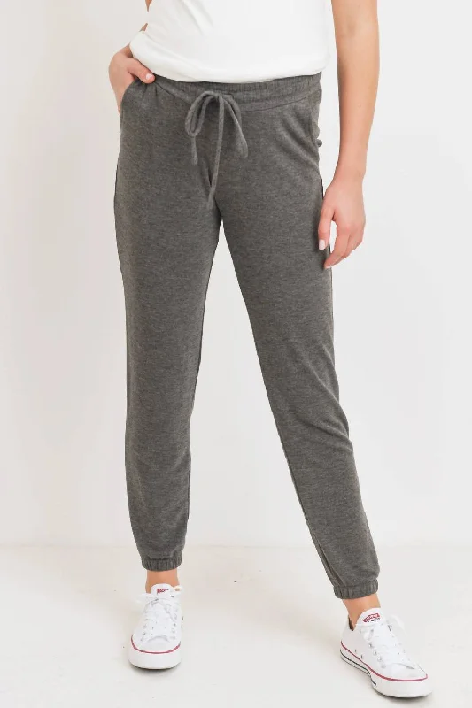 women's casual pantsTwo-Tone Brushed Terry Maternity Sweatpants In Charcoal