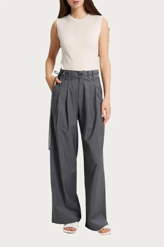 women's silk pantsWide-Leg Belted Wool-Blend Trousers In Smoke