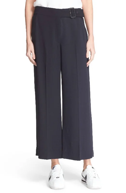 women's elastic waist pantsWomen's Emily Gaucho Mid-Rise Belted Pants In Navy